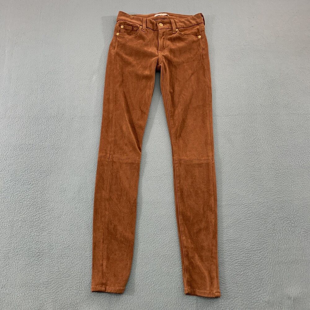 7 For All Mankind Skinny Jeans Womens 25 Brown Faux Suede Low Rise Stretch 25x29